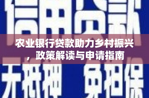 边坝农业银行贷款助力乡村振兴，政策解读与申请指南