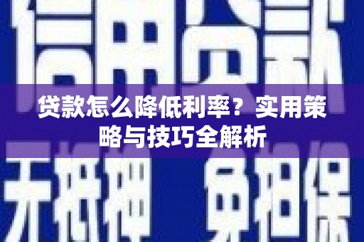 边坝贷款怎么降低利率？实用策略与技巧全解析